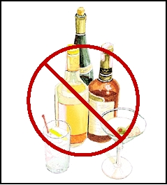 Alcoholic beverages with circle and slash on top to indicate don't consume these.