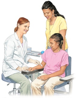 Illustration of child having a blood test