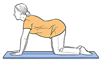 Woman on all fours with back sagging.