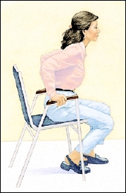 Image of woman in chair lifting herself up off the chair using her arms