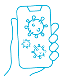 An illustration of a phone with the coronavirus on its screen