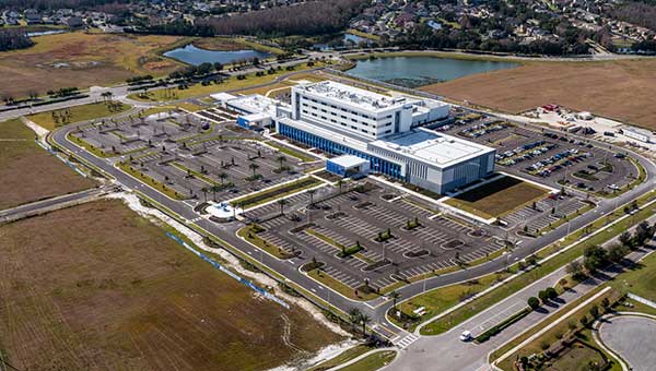 An ariel view of BayCare Hospital Wesley Chapel and surrounding areas