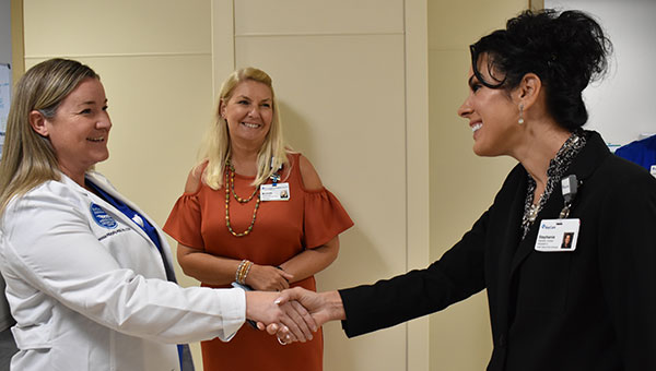 Stephanie Conners meeting staff at St. Joseph's Hospital South.