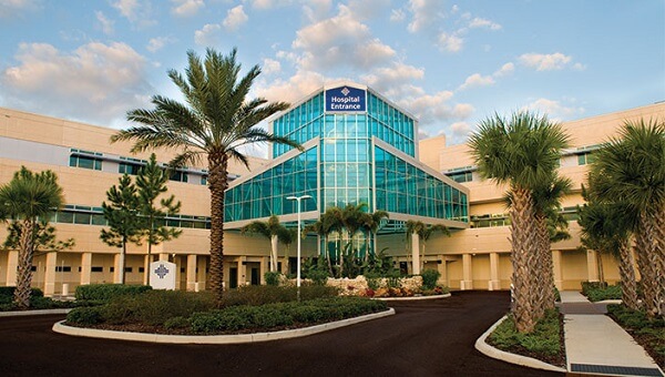 Main entrance of St. Joseph's Hospital-North in Lutz, Florida