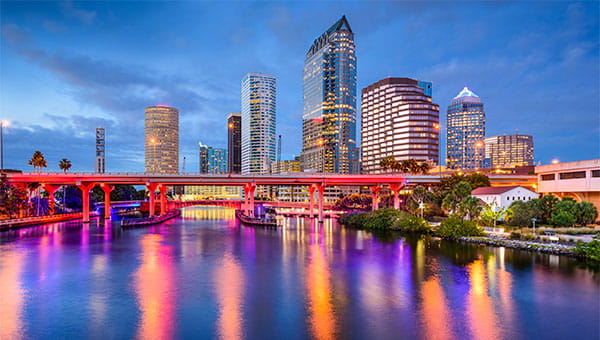 An image of the downtown Tampa city skyline along the river.