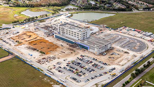 an aerial photo of the construction of baycare wesley chapel
