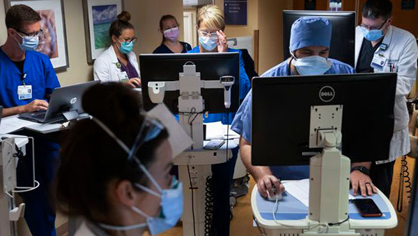 a group of clinicians working at their computers