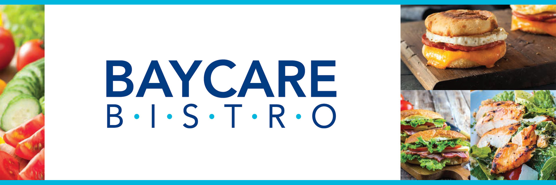 BayCare Bistro logo and photos of a salad and sandwiches