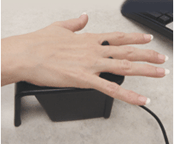 Patient secure identity device reading the palm of a person's hand