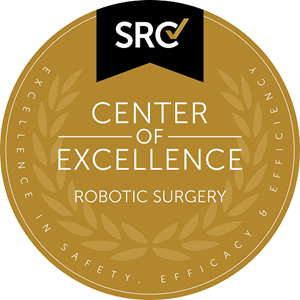 A badge indicating the Center of Excellence for Robotic Surgery