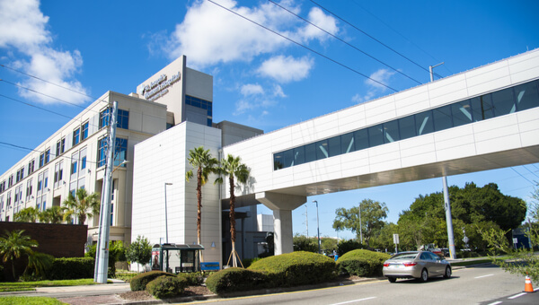 The new pedestrian bridge linking St. Joseph's Hospital and St. Joseph's Women's Hospital in Tampa, Florida.