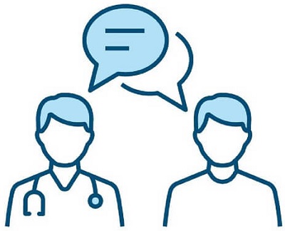 icon of a male doctor talking with a patient