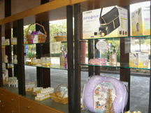 Her Place display shelves on exterior window