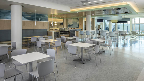 BayCare Hospital Wesley Chapel cafeteria several white tables and chairs
