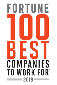 Seal that reads "Fortune 100 Best Companies To Work For 2019"