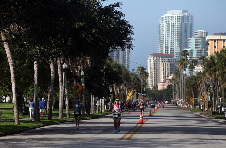 Triathletes run the course in downtown St. Petersburg
