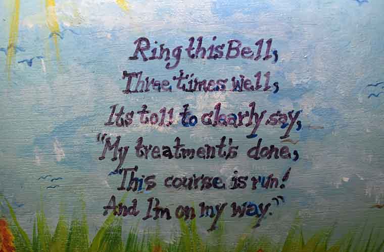 A poem in the infusion center about what the chemotherapy bell signifies