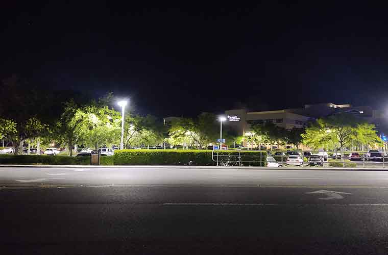 LED lighting at St. Joseph's Hospital-North at night.