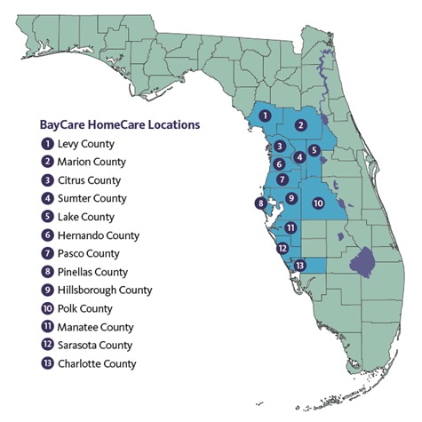 Map of Florida that indicates were our homecare locations are. 