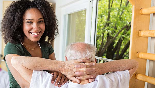 A home health provider is assisting a patient with in-home rehabilitation.